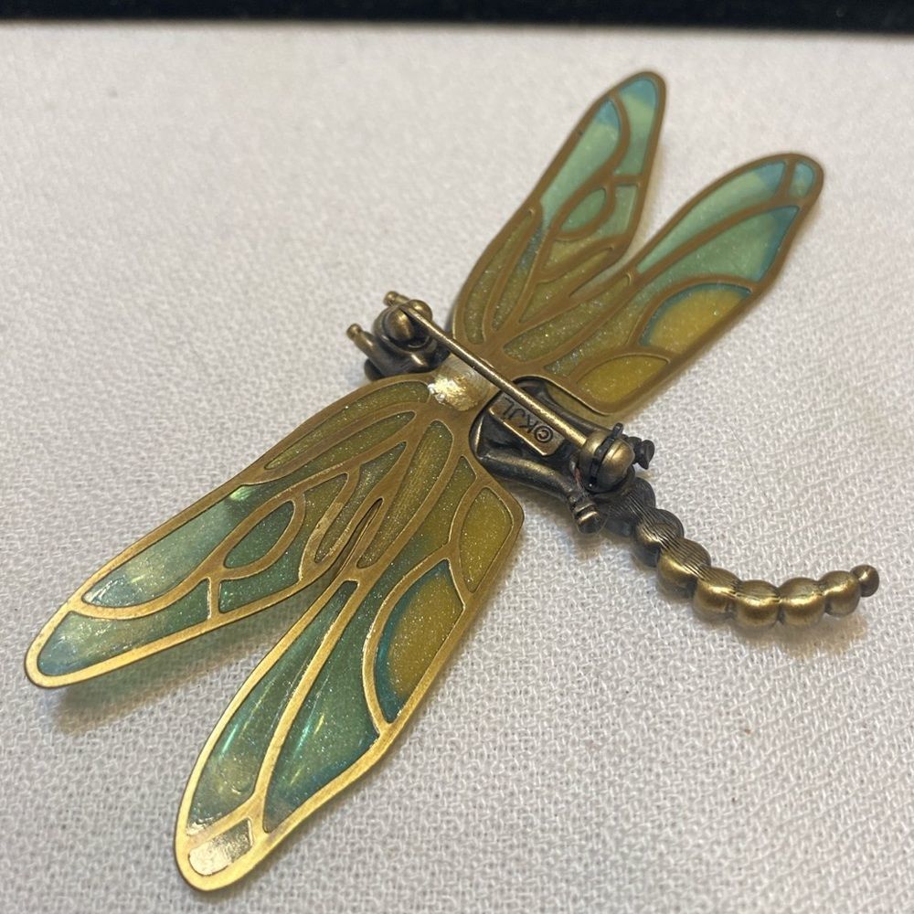 Vintage KJL Kenneth Jay Lane Stained Glass And Rhinestone Dragonfly Broo… - Picture 9 of 12